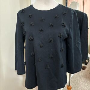 Ann Taylor Factory Black Top Tie Keyhole Ribbon bows 3/4 sleeves Medium M